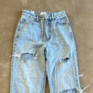 PACSUN, 80s boyfriend cut high waist Distressed Light Blue Jeans (25)